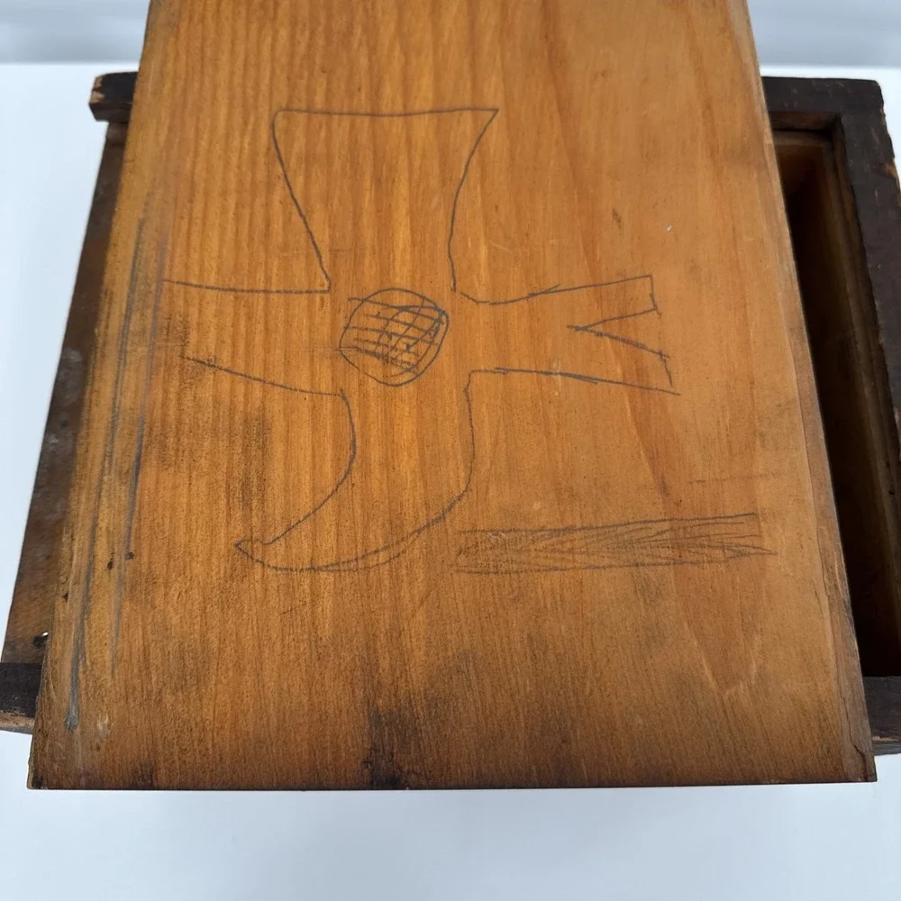 ANTIQUE SLIDE LID CANDLE Solid Wood Box DOCUMENT BOX Dry Finish